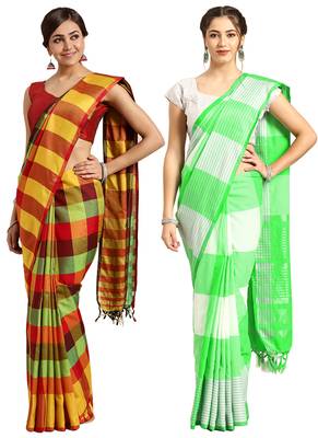 Multicolor woven blended cotton saree with blouse 1
