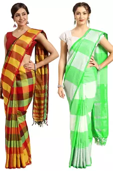 Multicolor woven blended cotton saree with blouse