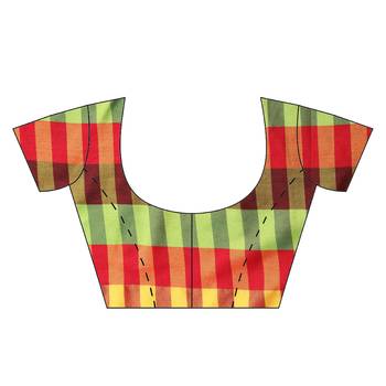 Multicolor woven blended cotton saree with blouse 4