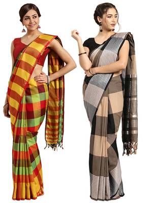 Multicolor woven blended cotton saree with blouse 1