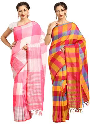 Multicolor woven blended cotton saree with blouse 1
