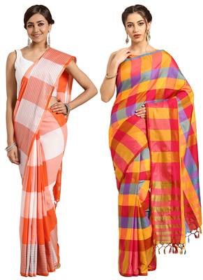 Multicolor woven blended cotton saree with blouse 1