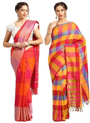 Multicolor woven blended cotton saree with blouse 1