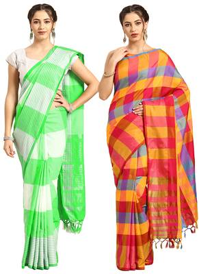 Multicolor woven blended cotton saree with blouse 1