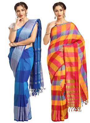 Multicolor woven blended cotton saree with blouse 1