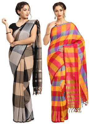 Multicolor woven blended cotton saree with blouse 1