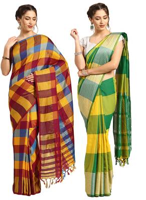 Multicolor woven blended cotton saree with blouse 1