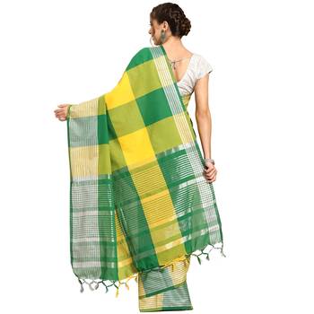Multicolor woven blended cotton saree with blouse 3