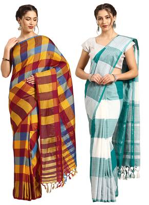 Multicolor woven blended cotton saree with blouse 1