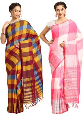 Multicolor woven blended cotton saree with blouse 1