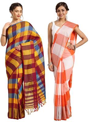 Multicolor woven blended cotton saree with blouse 1