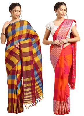 Multicolor woven blended cotton saree with blouse 1