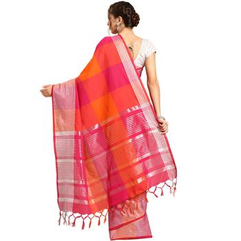 Multicolor woven blended cotton saree with blouse 3