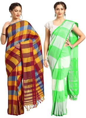 Multicolor woven blended cotton saree with blouse 1