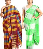 Multicolor woven blended cotton saree with blouse