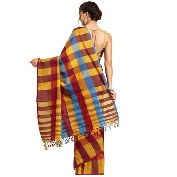 Multicolor woven blended cotton saree with blouse 2