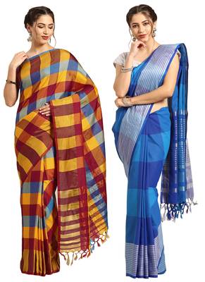 Multicolor woven blended cotton saree with blouse 1