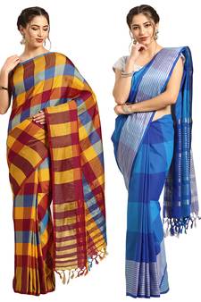 Multicolor woven blended cotton saree with blouse