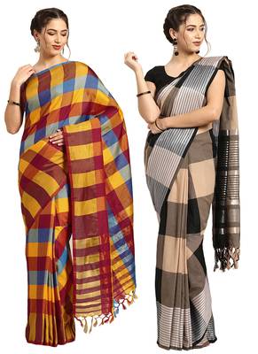 Multicolor woven blended cotton saree with blouse 1