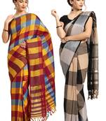 Multicolor woven blended cotton saree with blouse