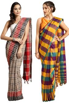 Multicolor woven blended cotton saree with blouse