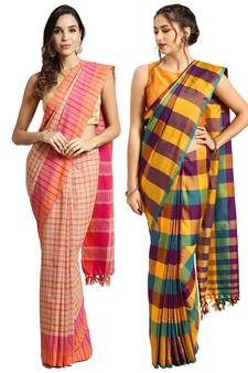 Multicolor woven blended cotton saree with blouse