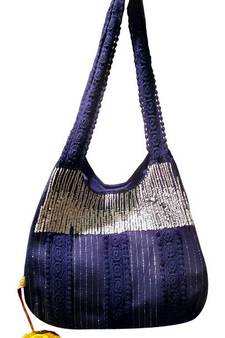 Luscious Blue Colour Sequined Jhola Bag