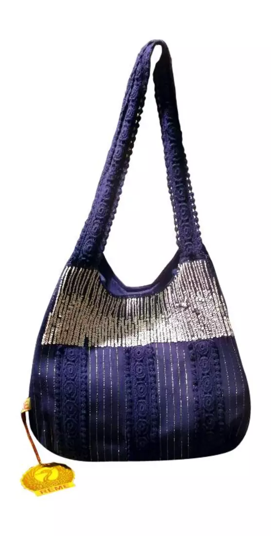 Luscious Blue Colour Sequined Jhola Bag