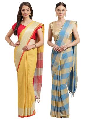 Multicolor woven blended cotton saree with blouse 1