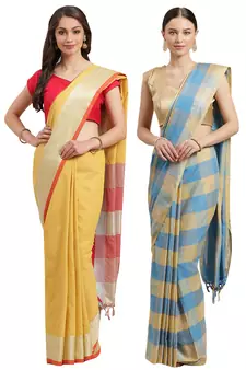 Multicolor woven blended cotton saree with blouse