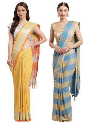 Multicolor woven blended cotton saree with blouse 1