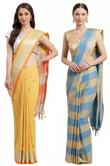 Multicolor woven blended cotton saree with blouse