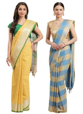 Multicolor woven blended cotton saree with blouse 1