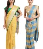 Multicolor woven blended cotton saree with blouse