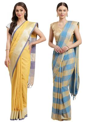 Multicolor woven blended cotton saree with blouse 1