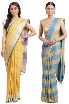 Multicolor woven blended cotton saree with blouse