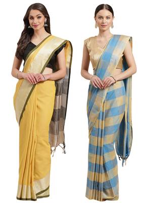 Multicolor woven blended cotton saree with blouse 1