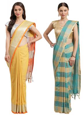 Multicolor woven blended cotton saree with blouse 1