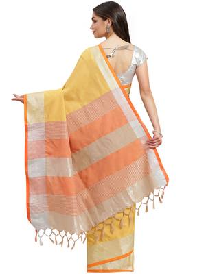 Multicolor woven blended cotton saree with blouse 3