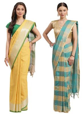 Multicolor woven blended cotton saree with blouse 1