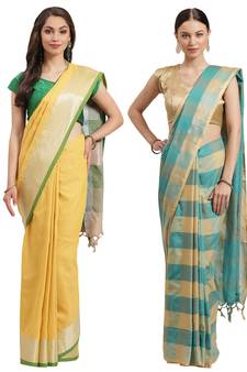 Multicolor woven blended cotton saree with blouse