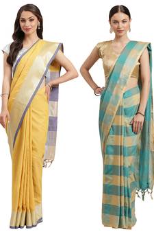 Multicolor woven blended cotton saree with blouse