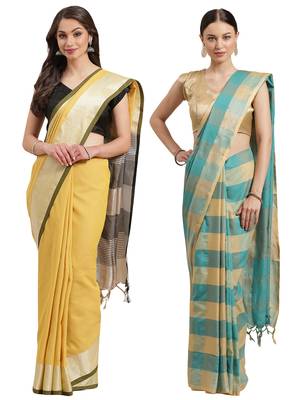 Multicolor woven blended cotton saree with blouse 1