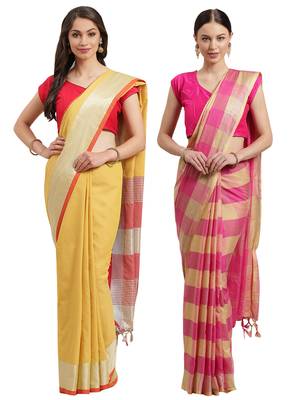 Multicolor woven blended cotton saree with blouse 1
