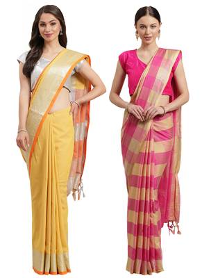Multicolor woven blended cotton saree with blouse 1