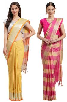 Multicolor woven blended cotton saree with blouse