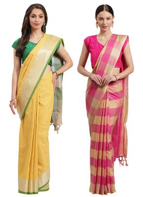 Multicolor woven blended cotton saree with blouse 1