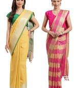 Multicolor woven blended cotton saree with blouse