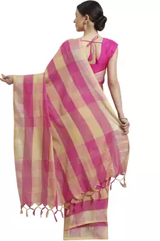 Multicolor woven blended cotton saree with blouse
