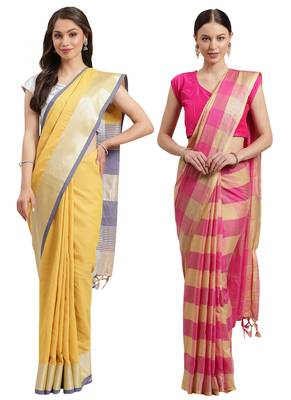 Multicolor woven blended cotton saree with blouse 1
